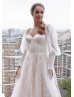Strapless Satin Lace Dreamy Wedding Dress With Removable Sleeves